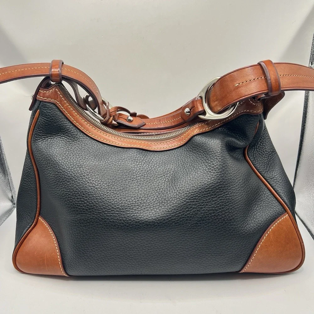 Dooney & Bourke Black and Brown Pebbled Leather Harrison Hobo Bag
